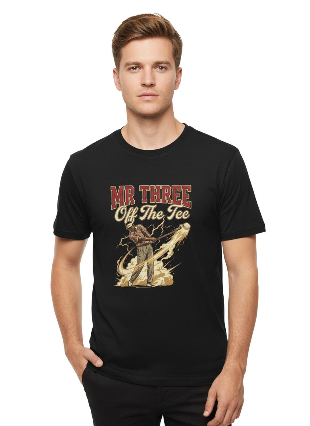 MR THREE OFF THE TEE Graphic T Shirt | Graphic Tshirts About Golf, Funny Golf Gift & YouTube Golf Tee - Image 2